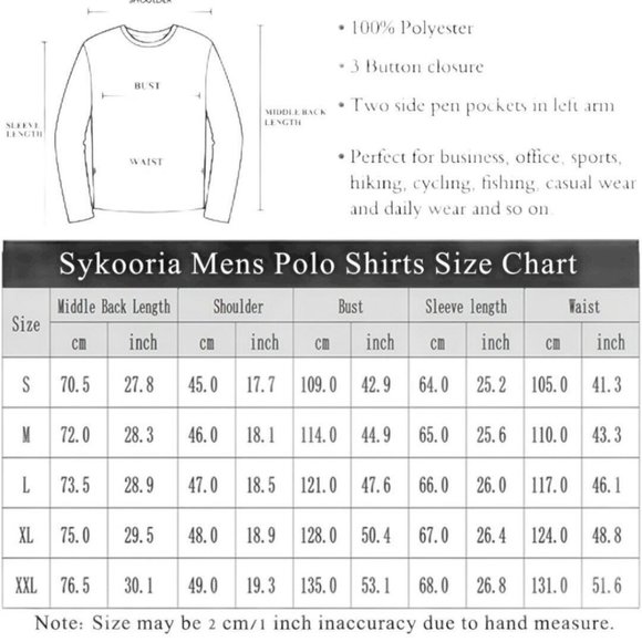 4/$25 Sykooria Performance Outdoor Quick Dry Golf Shirt Long Sleeve Men Size L - Picture 8 of 8